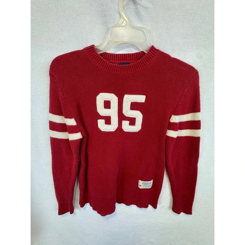 Vintage OshKosh B'gosh Sweater Red Varsity 95 Athletic Knit Crew Neck Boys Large